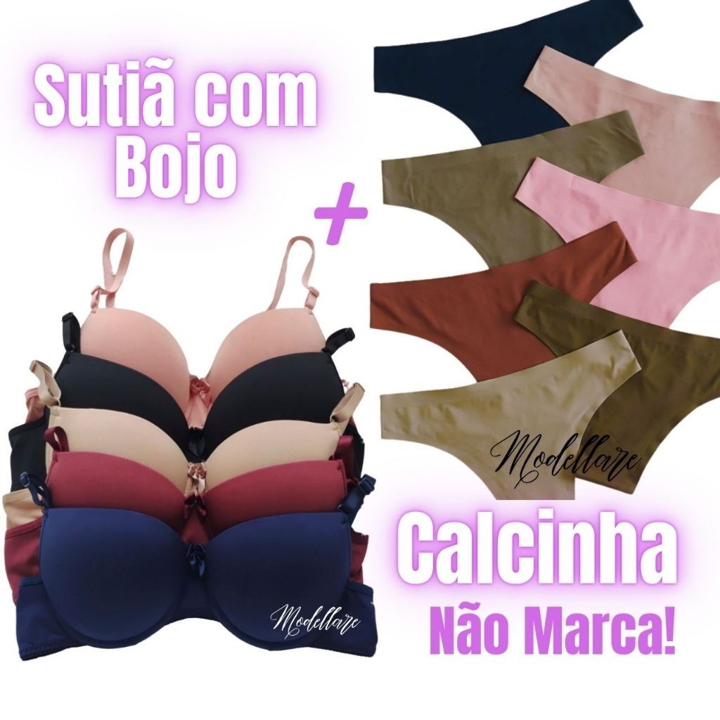 Kit 3 Sutiãs + 5 Calcinhas Corte Laser Não marca na roupa Tanga ou Fio Dental