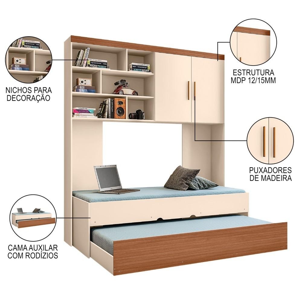 Quarto Infantil Modulado 2 Portas Com Bicama Chiara Off White/Carvalho - Phoenix · foto 2