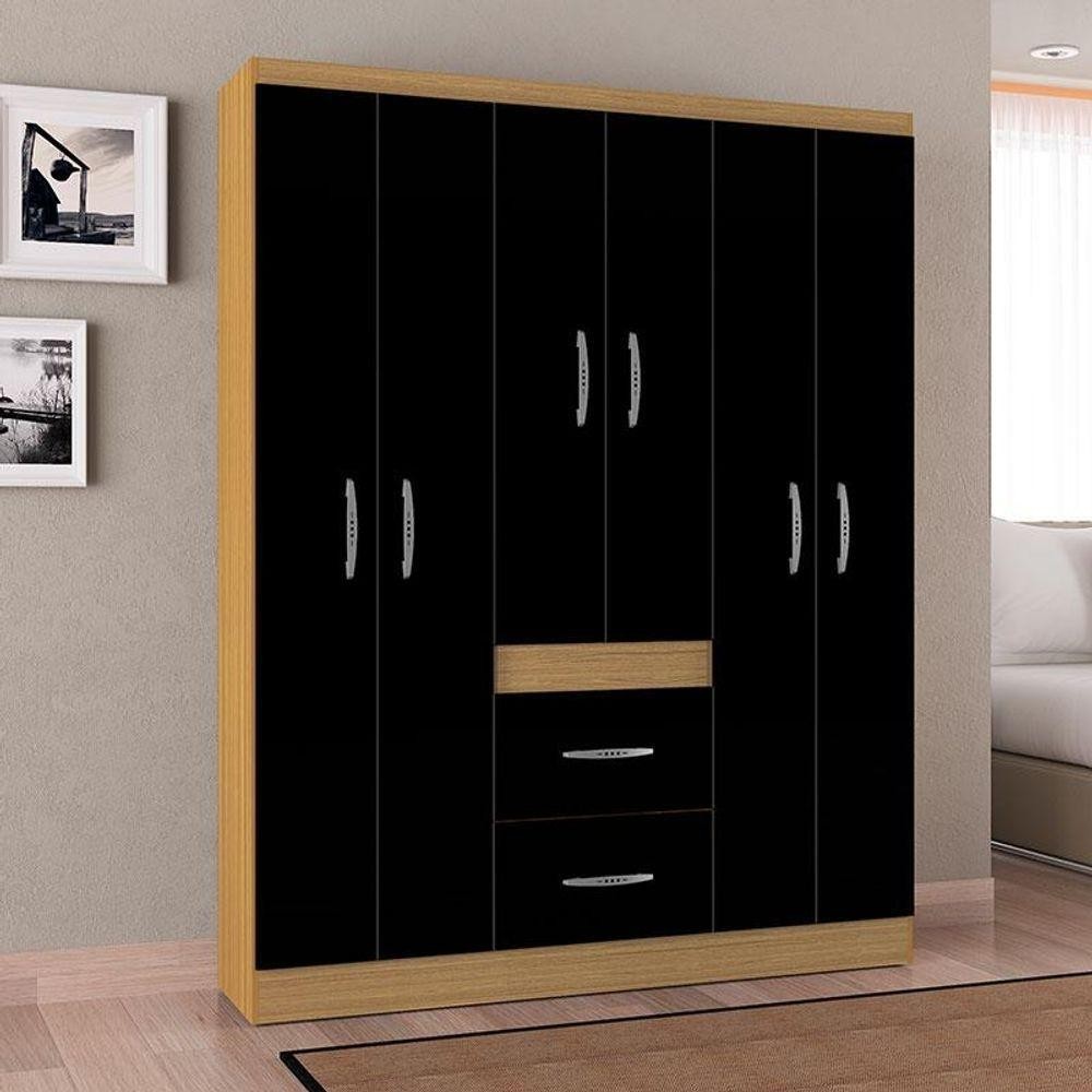 Guarda Roupa Casal Ambiente Milão 6 Portas Damasco Preto - Poquema em Oferta na Shopee