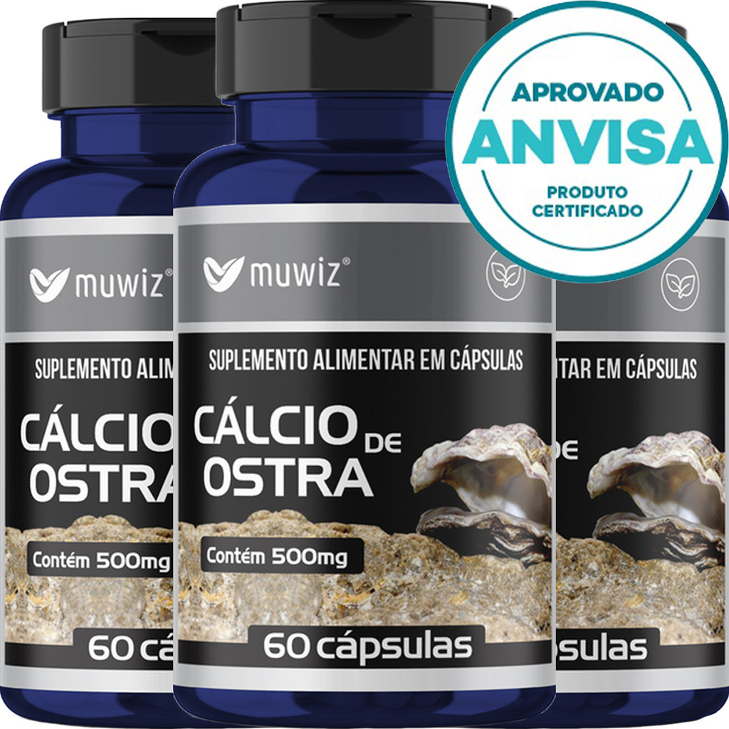 KIT 3x Cálcio De Ostra - 60 Cápsulas 500mg - Muwiz em Oferta na Shopee