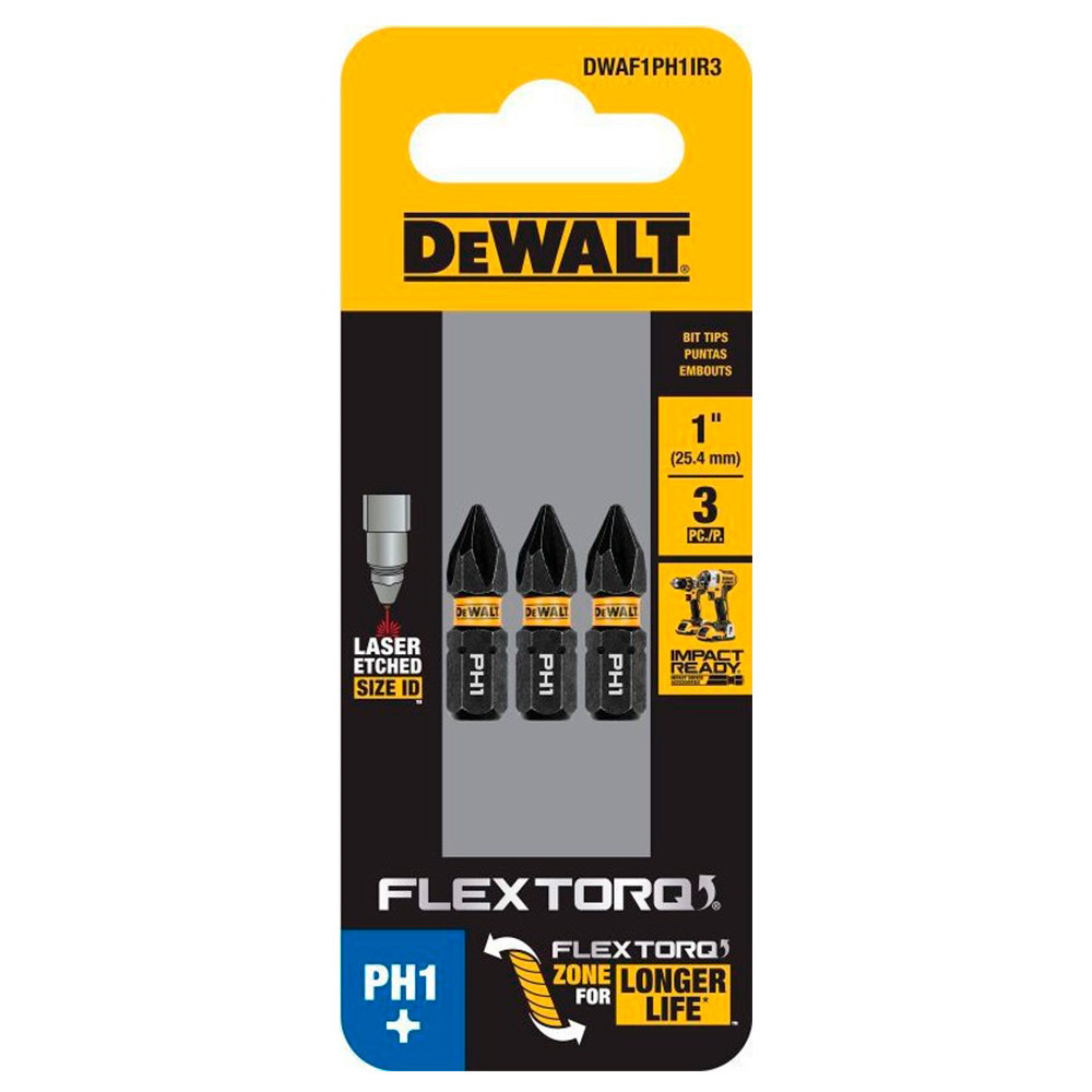 Kit com 3 Bits Phillips de Impacto PH1 x 25mm Flextorq Dewalt DWAF1PH1IR3 em Oferta na Shopee