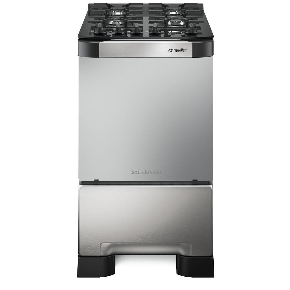 Fogão Mueller 4 bocas Decorato Vetro Inox com mesa de vidro em Oferta na Shopee
