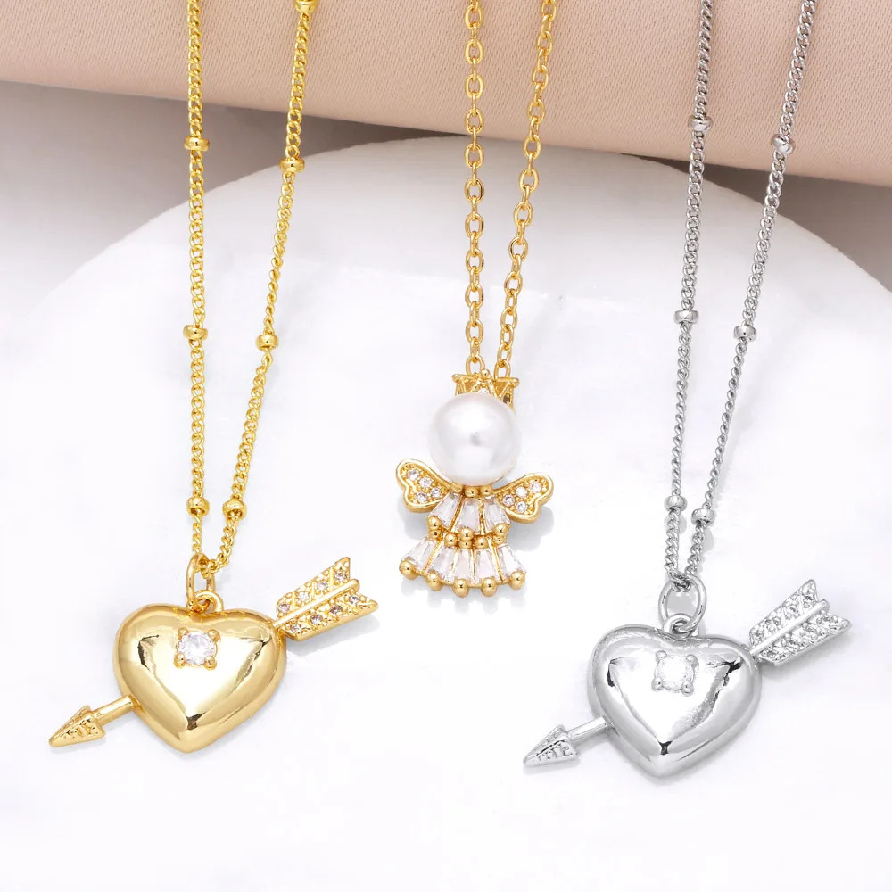 Lucky Cupid's Arrow Heart Necklaces for Women/CZ Crystal Angel Necklace/Jóias Com Revestimento De Ouro Presentes nkeb060