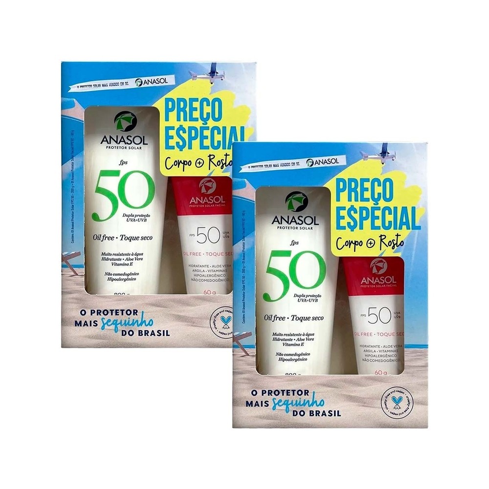 Kit 2 und Kit Anasol FPS 50 Facial 60g + FPS 50 Corpo 200g em Oferta na Shopee