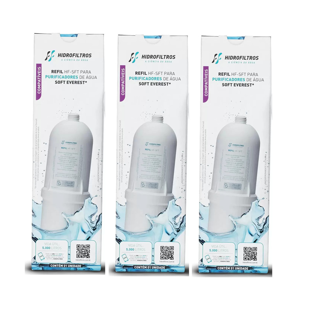 3 Refil Filtro Hidrofiltros Compatível Purificador Soft Everest, Plus, Star, Fit, Slim E Baby