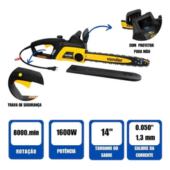 Motosserra Elétrica Vonder EV1600 1600W Sabre 14" Corte Poda Lenha Árvores Galhos