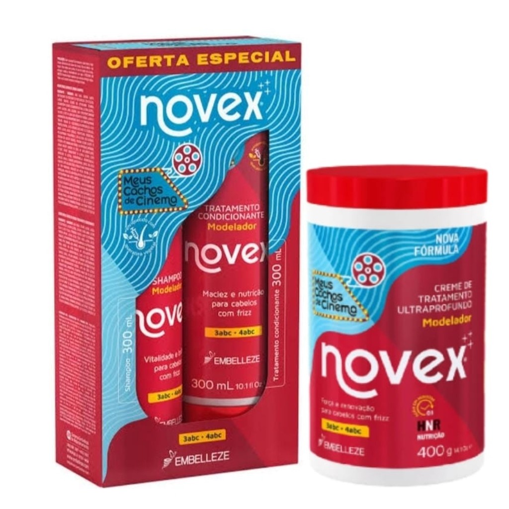 Kit Novex Cachos de Cinema Shampoo 300ml + Condicionador 300ml + Mascara 400g em Oferta na Shopee