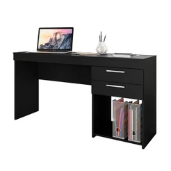 Mesa Para Computador Escrivaninha Home Office Estudos 2 Gavetas 1 Nicho Escritório Quarto Preta