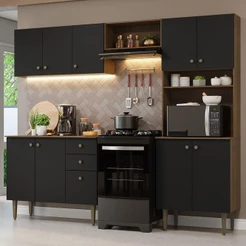 Armário de Cozinha Compacta 235cm Rustic/Preto Gourmet Madesa 01