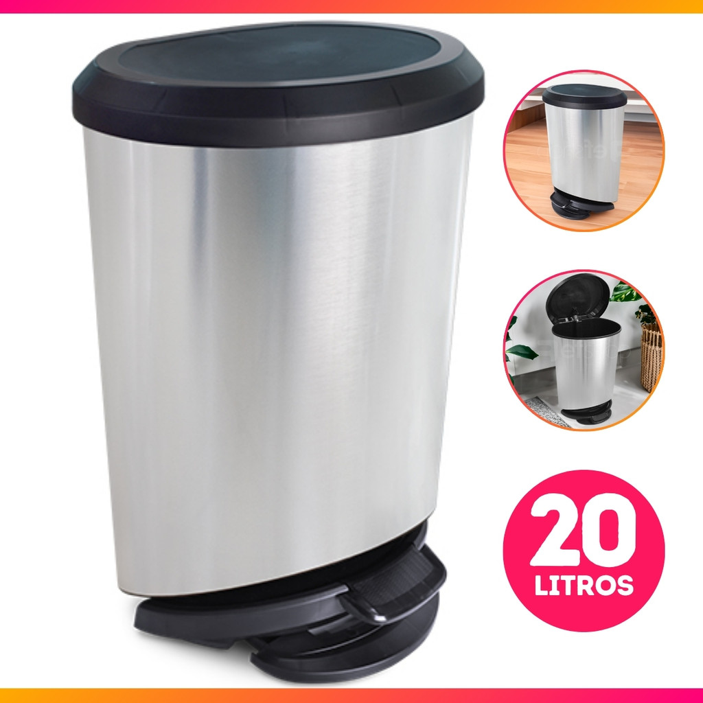 Lixeira Escritorio Cozinha Banheiro C/ Pedal 20l Plast. Cesto de Lixo Grande