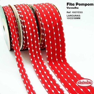 Fita Pompom Listras 1937/C03-Vermelha Sem Arame SINIMBU (Larg:10/22/38mm) 10MT em Oferta na Shopee