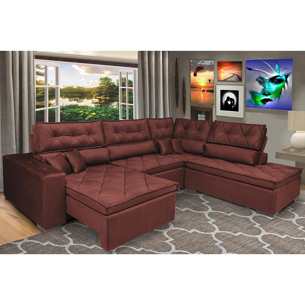 Sofa de Canto Retrátil e Reclinável com Molas Cama inBox Platinum 3,00x2,36 Tecido Suede Vinho em Oferta na Shopee