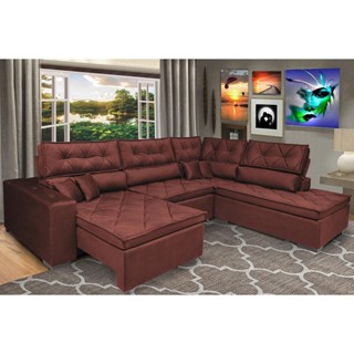 Sofa de Canto Retrátil e Reclinável com Molas Cama inBox Platinum 3,00x2,36 Tecido Suede Vinho em Oferta na Shopee