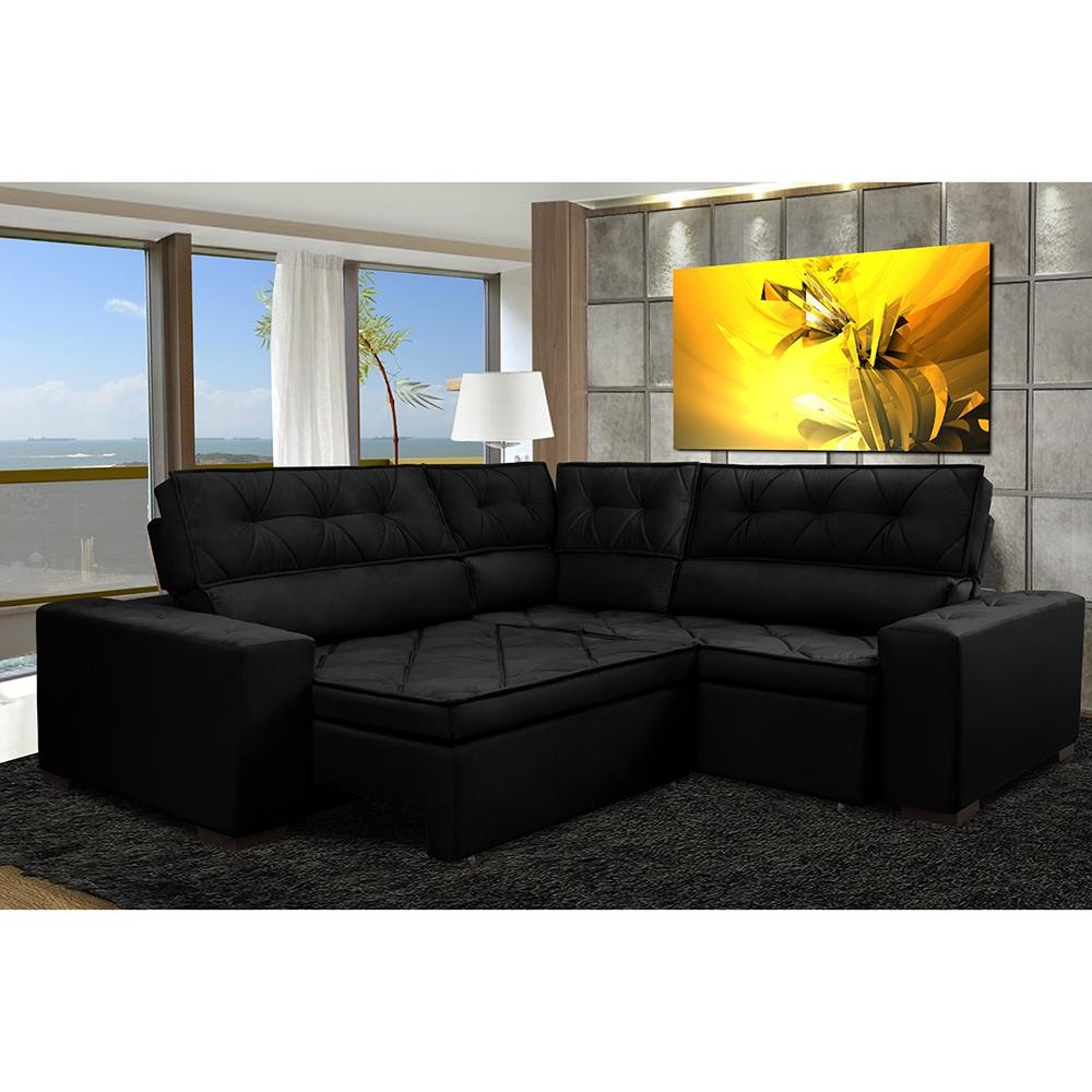 Sofá de Canto Retrátil, Reclinável, Molas Cama inBox Austin 2,40m x 2,40m Suede Velusoft Preto em Oferta na Shopee