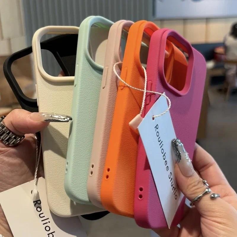 Luxo Doce Cor Caso De Couro Para iPhone 16 11 12 13 14 15 Pro Max Plus 16E XR X XS Capa Macia