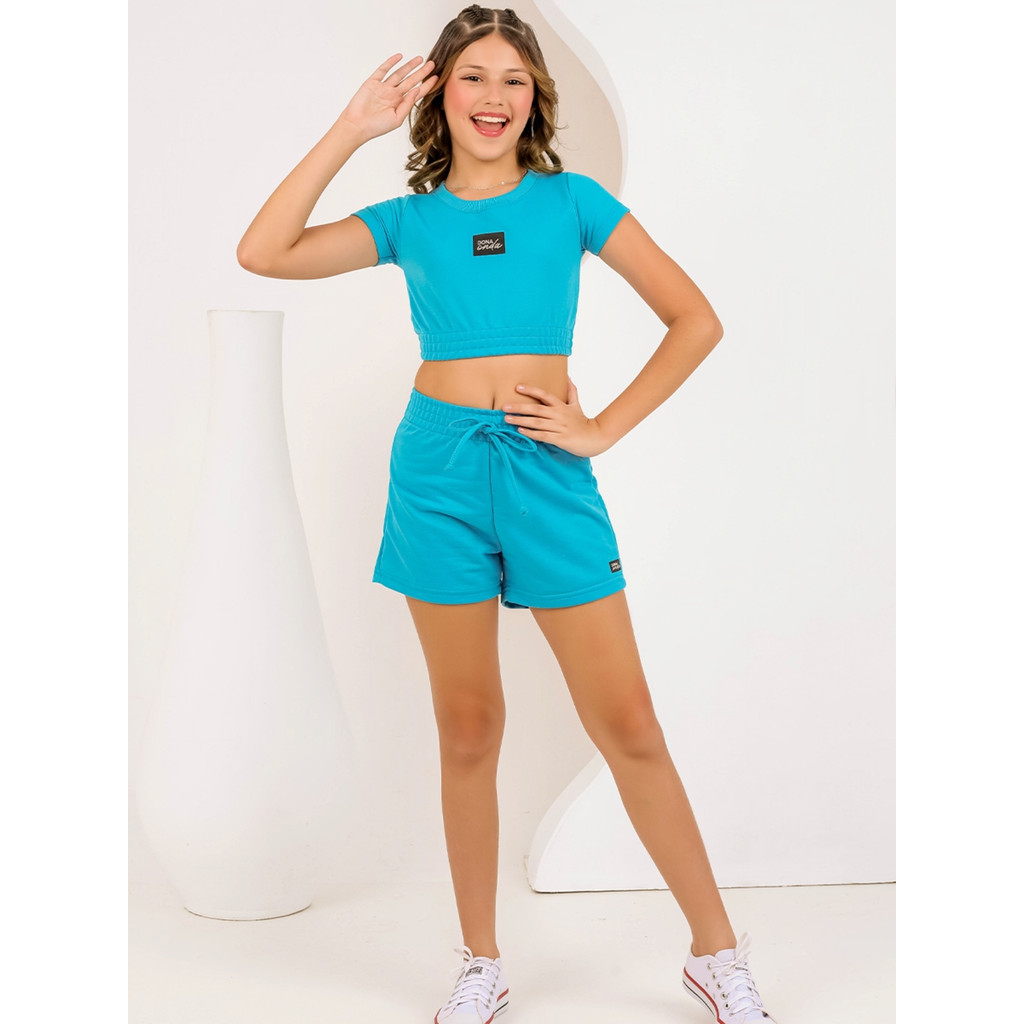 Conjunto Feminino Juvenil 10 ao 16 Moletinho - Cropped e Short