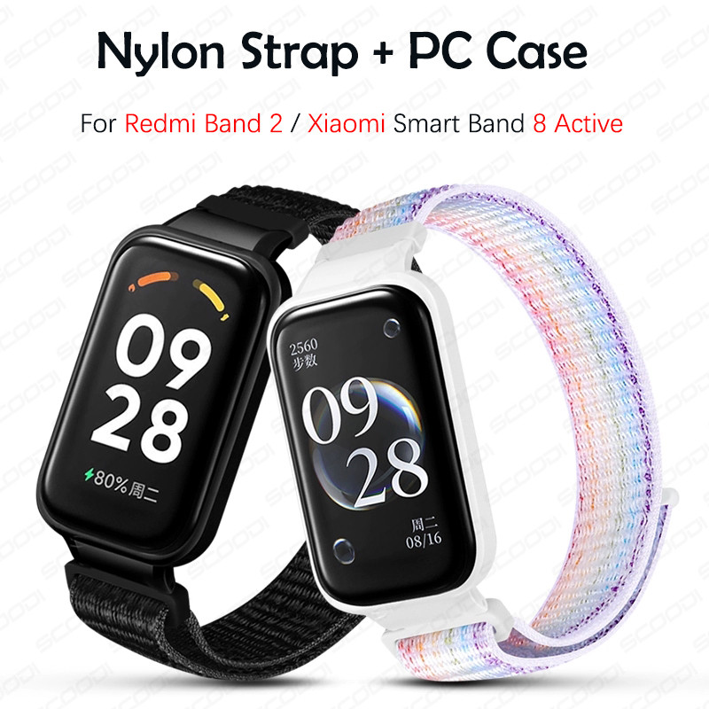 Pulseira De Nylon Com Capa Para PC For Xiaomi Smart Band 9 Active / 8 Active / R