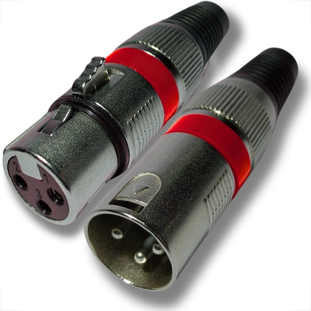 KIT 2 CONECTORES XLR PLUG FEMEA E MACHO CANNON METAL 3 POLOS PAINEL NIQUEL SISTEMA PA ÁUDIO EVENTOS