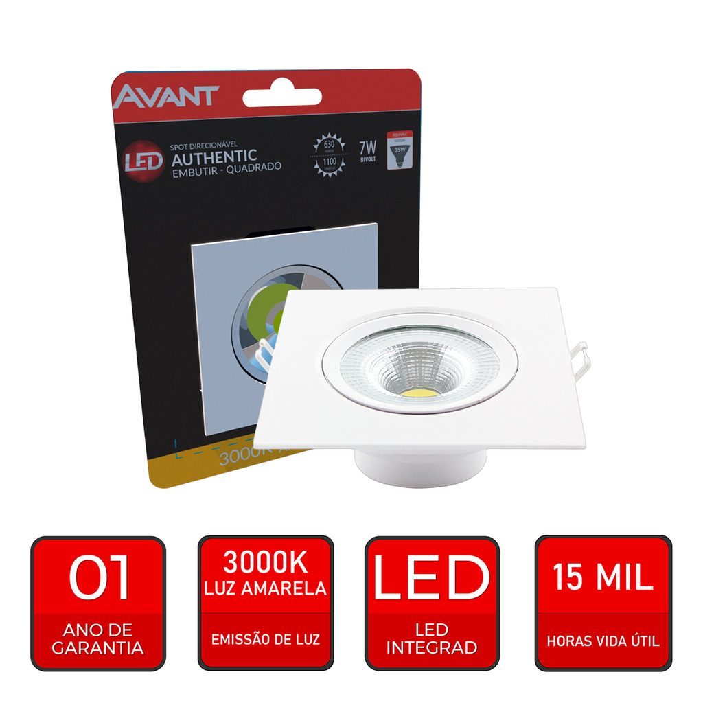 Detalhes do Spot Led Authentic Emb. Quadrado 7w 3000k 11.8cm BF Avant