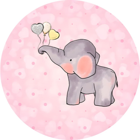 NOVO Painel Festa Infantil Redondo Elefantinho Menina, Corações e Bolinhas Rosa + Arco, Suporte incluso. Fazemos personalizado com qualquer tema. Confeccionado em Lona fosca, impressão de alta resolução. cenário , p/ Decoração