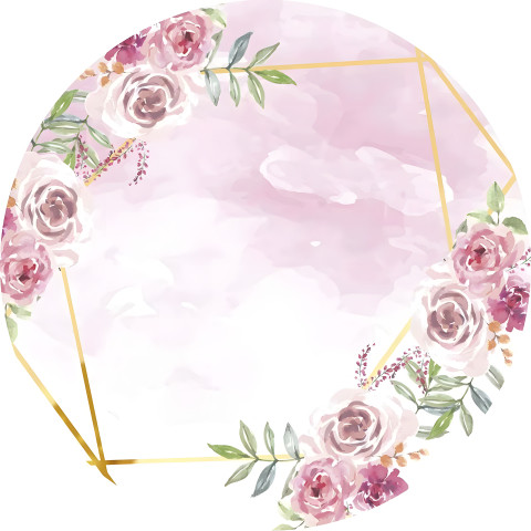 NOVO Painel Festa Infantil Redondo Flores Fundo Rosa, Foras Geométricas Douradas + Arco, Suporte incluso. Fazemos personalizado com qualquer tema. Confeccionado em Lona fosca, impressão de alta resolução. cenário , p/ Decoração