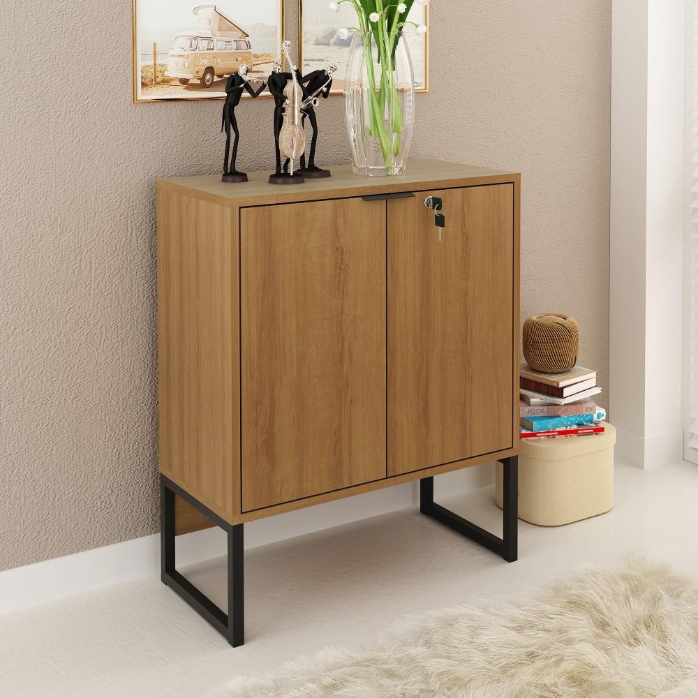 Balcão Gabinete Armário 2 Portas Escritório Marrom Preto em Oferta na Shopee