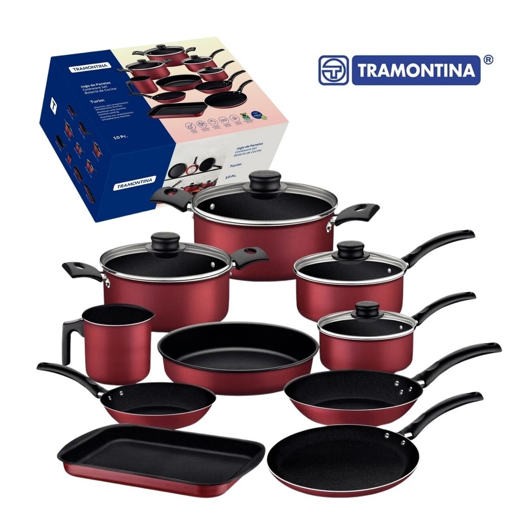 Jogo de Panelas Tramontina Turim Antiaderente Vermelha 10 Peças - Comprar com Melhor Preço em Utensílios de Cozinha