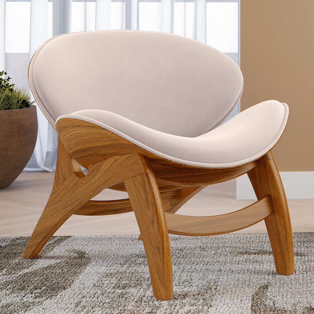 Poltrona Decorativa Orgânica Sala Living Kadosh L02 Suede Bege - Lyam Decor em Oferta na Shopee