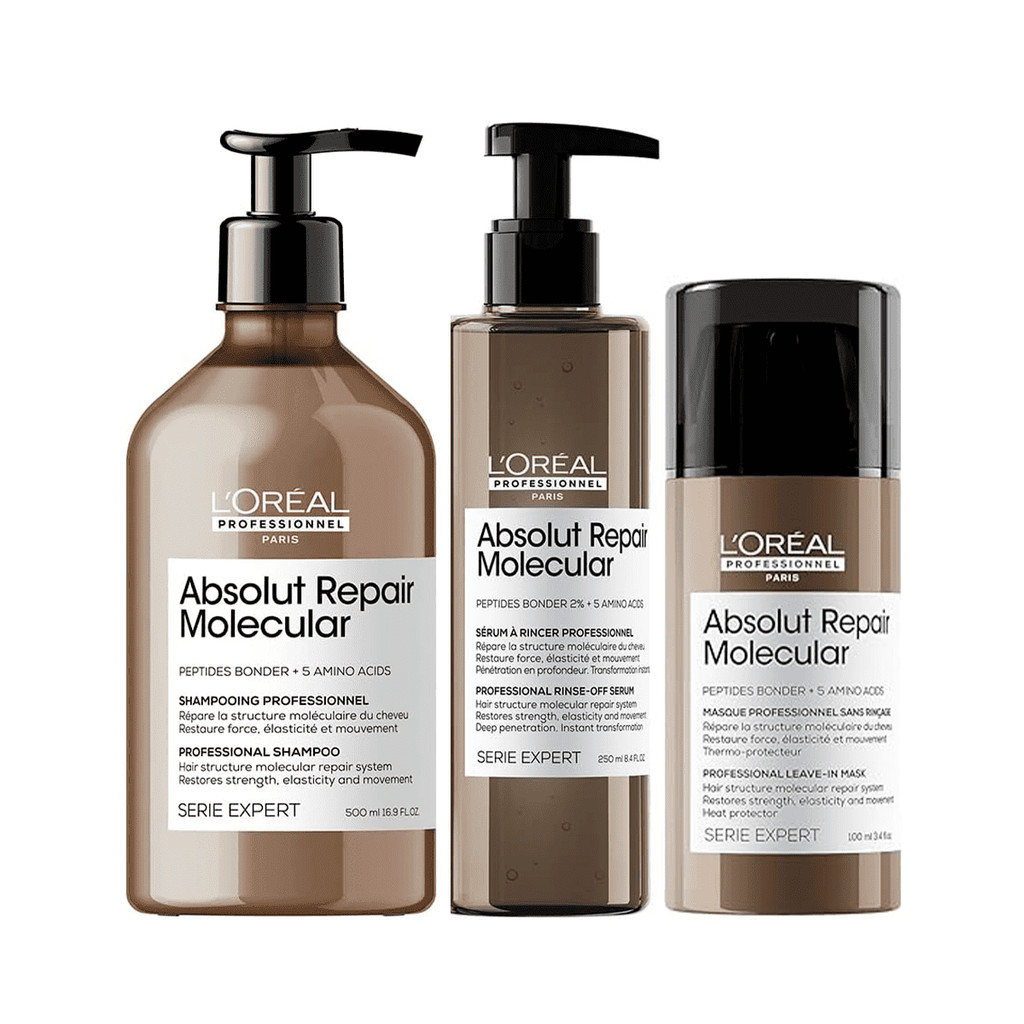 Kit Absolut Repair Molecular Shampoo 500ml, Serúm e Leave-in - LÓreal - Beauty