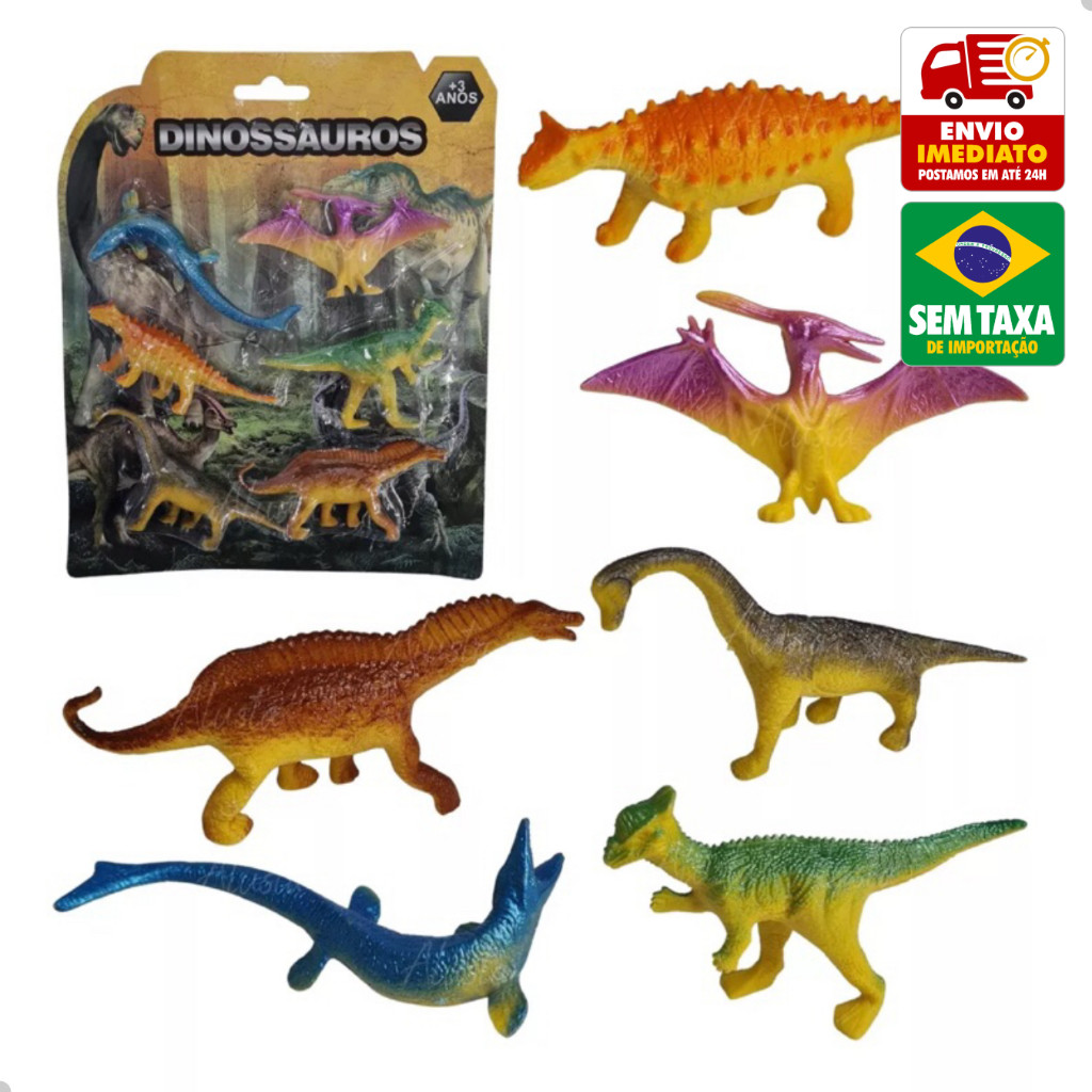 Kit Dinossauros Brinquedo Boneco 6 unidades Miniatura Jurassic Infantil DuteToys DTE-0497