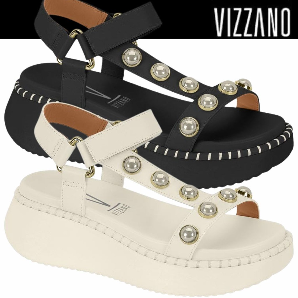 Sandália Vizzano Papete Plataforma Anabela Esferas Metalizadas Brilho Conforto em Oferta na Shopee