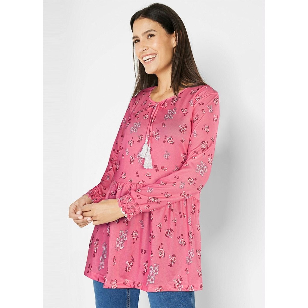 Bata Decote Redondo Manga Longa Toda Pop Rosa