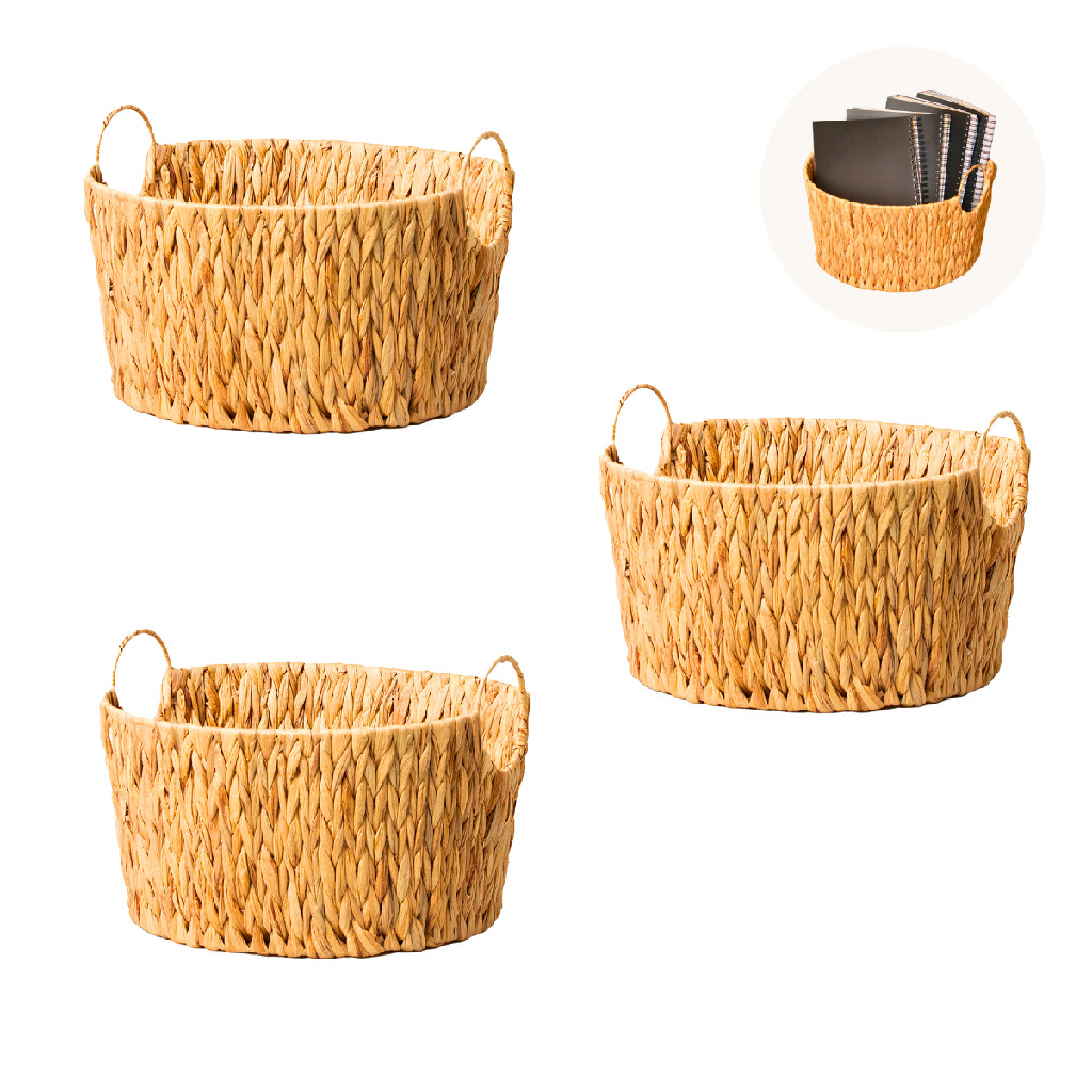 3 Cestos Palha fibra Natural decorativa frutas legumes plantas almofada manta cozinha sala sacada hall varanda quintal