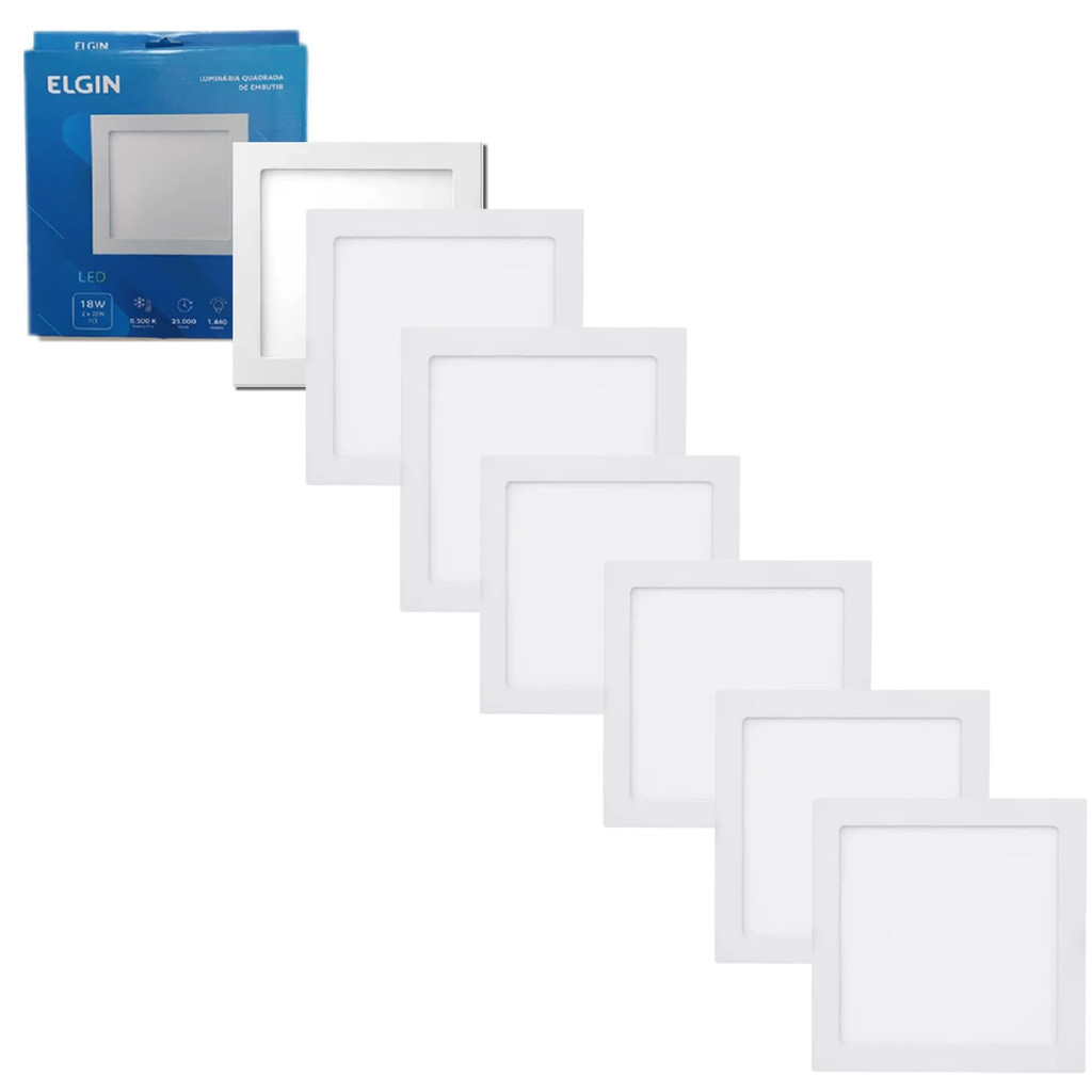 Kit 7 Painel Plafon Led Embutir Quadrado 18W 6500K Elgin