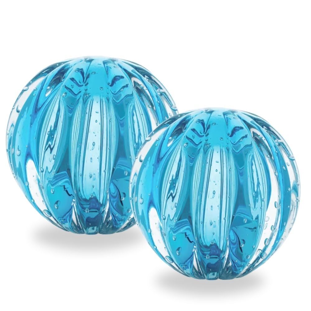 kit 2 esfera bola cristal murano luxo aquamarine P+M
