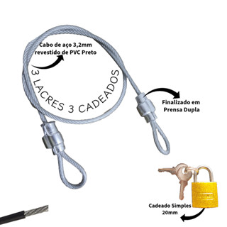 3 Cabos de Segurança 35cm Revestido PVC + 3 Cadeado 20mm bag Trava Ziper Malas Bagagens Capacete Bolsa Estrobo em Oferta na Shopee