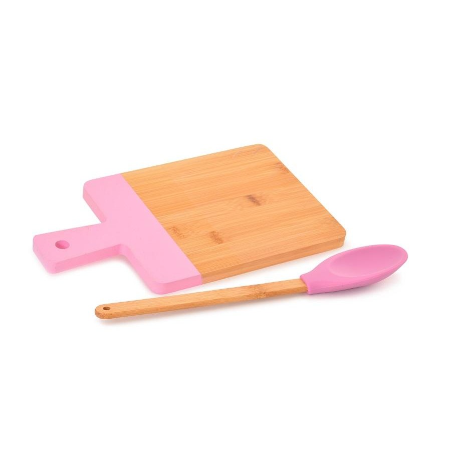 Conjunto Tábua Corte com Colher Bambu e Silicone 15x26Cm