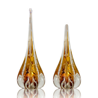 Kit 2 Esculturas Cristal Murano Decorativa Gota Fênix M / P