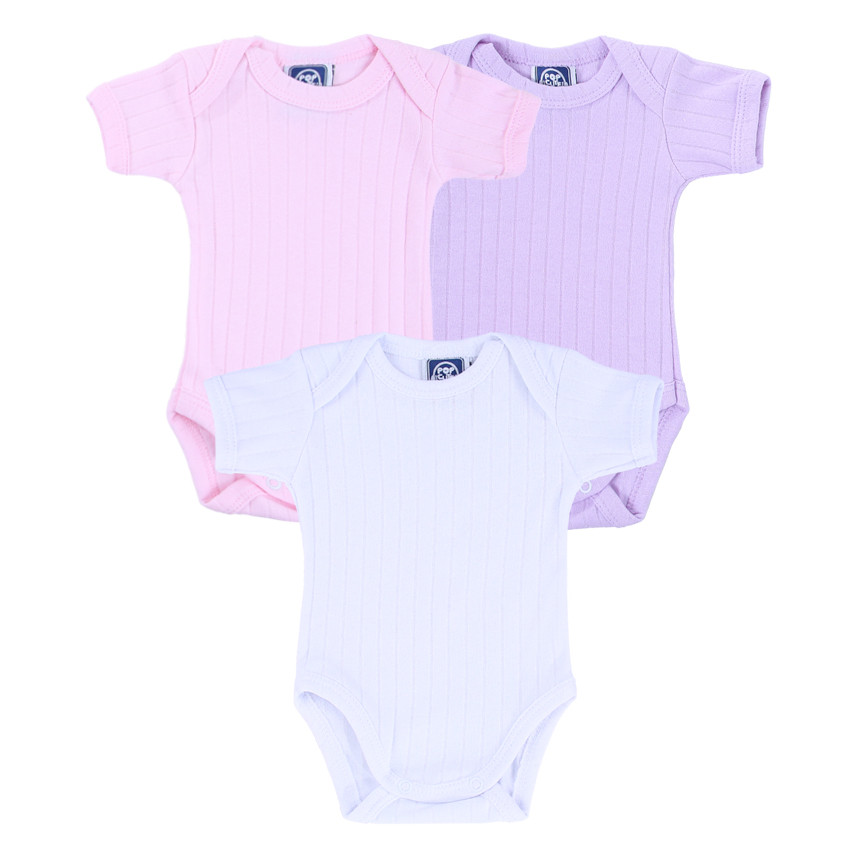 Kit Body Manga Curta Bebê Menina Suedine Liso - 3 Peças em Oferta na Shopee