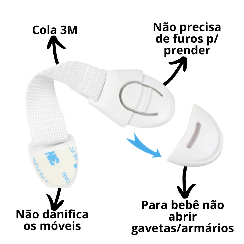 Kit 10 Und Trava Gaveta Armario Segurança Protetor Protecao Bebe Branco — imagem 2 de 2