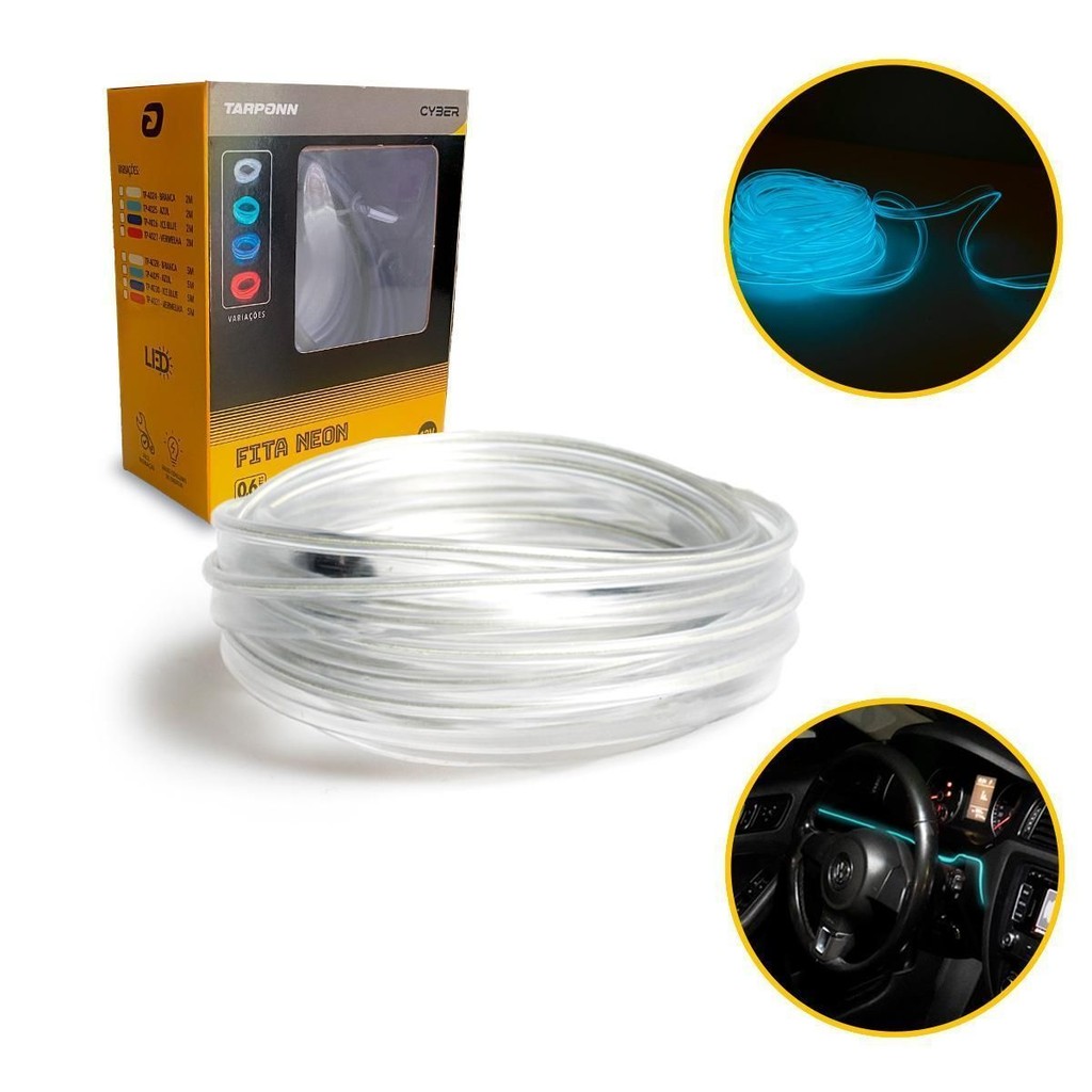 Fita Led Neon 5m Painel Automotivo 12v 0,6w Ice Blue Tarponn em Oferta na Shopee