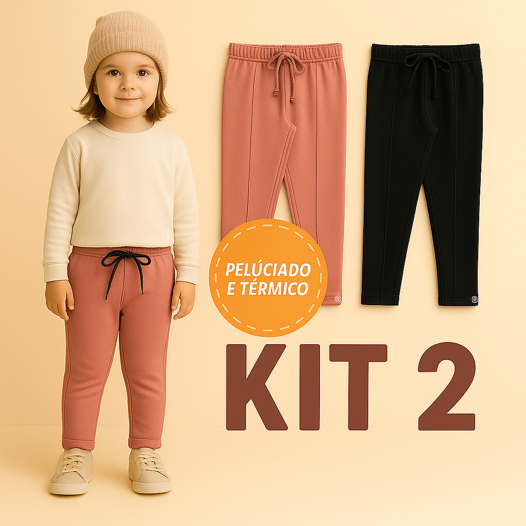 Kit com 2 Calças Peluciada Térmica Legging Infantil e Juvenil - Tamanho 04 ao 14 Outono/Inverno para Menina