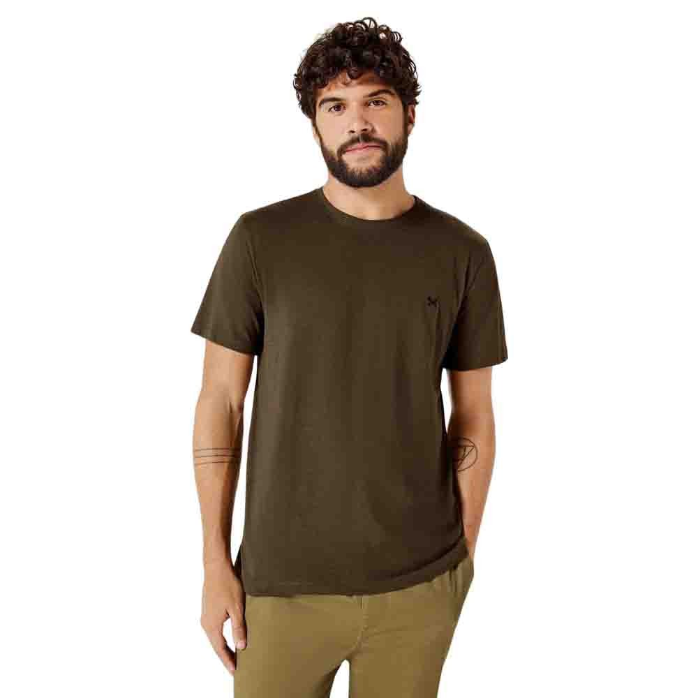 Camiseta Básica Hering Masculina World Com Bordado Verde Escuro