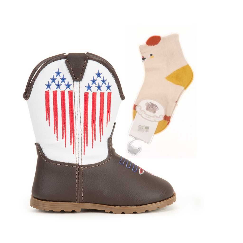 Botinha Infantil Texana Bota Bebê Country Unissex + Um Par de Meias em Algodão farmfun