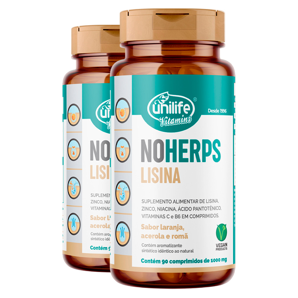 Kit 2 NoHerps Lisina 1000mg Unilife 90 comprimidos Laranja e Acerola em Oferta na Shopee