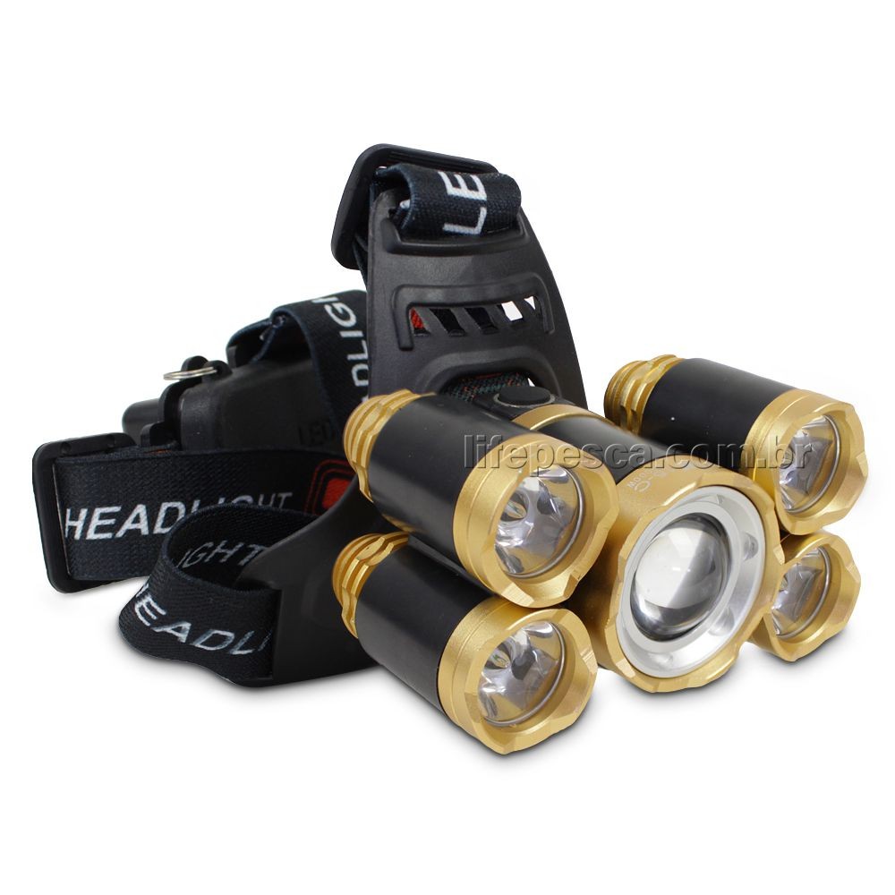 Lanterna de Cabeça C/ 5 LED T6 Cree Profissional Swat Tática