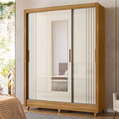 Guarda Roupa Casal Ambiente Bolívia 3 Portas Freijó Off White Com Espelho - Moval