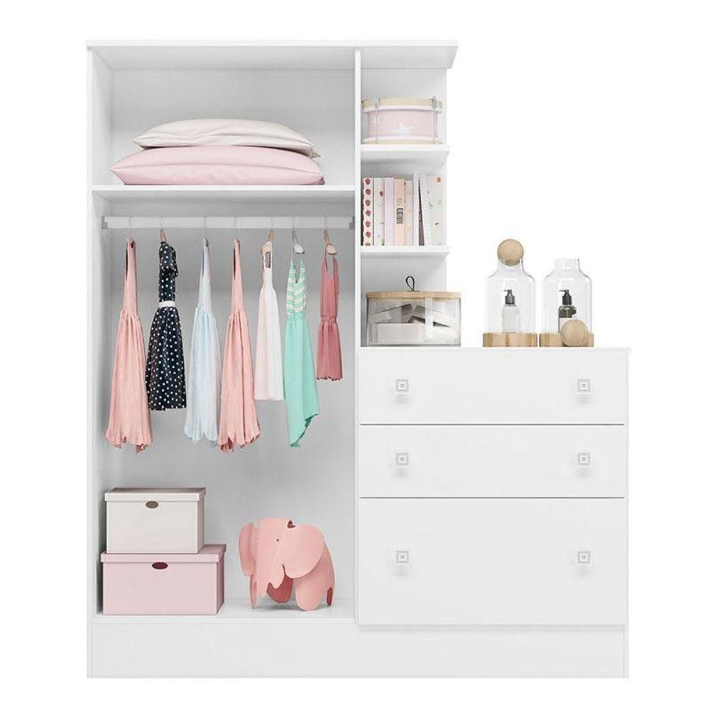 Detalhes do Guarda Roupa Com Cômoda Doce Sonho 4070 Branco Brilho – Qmovi