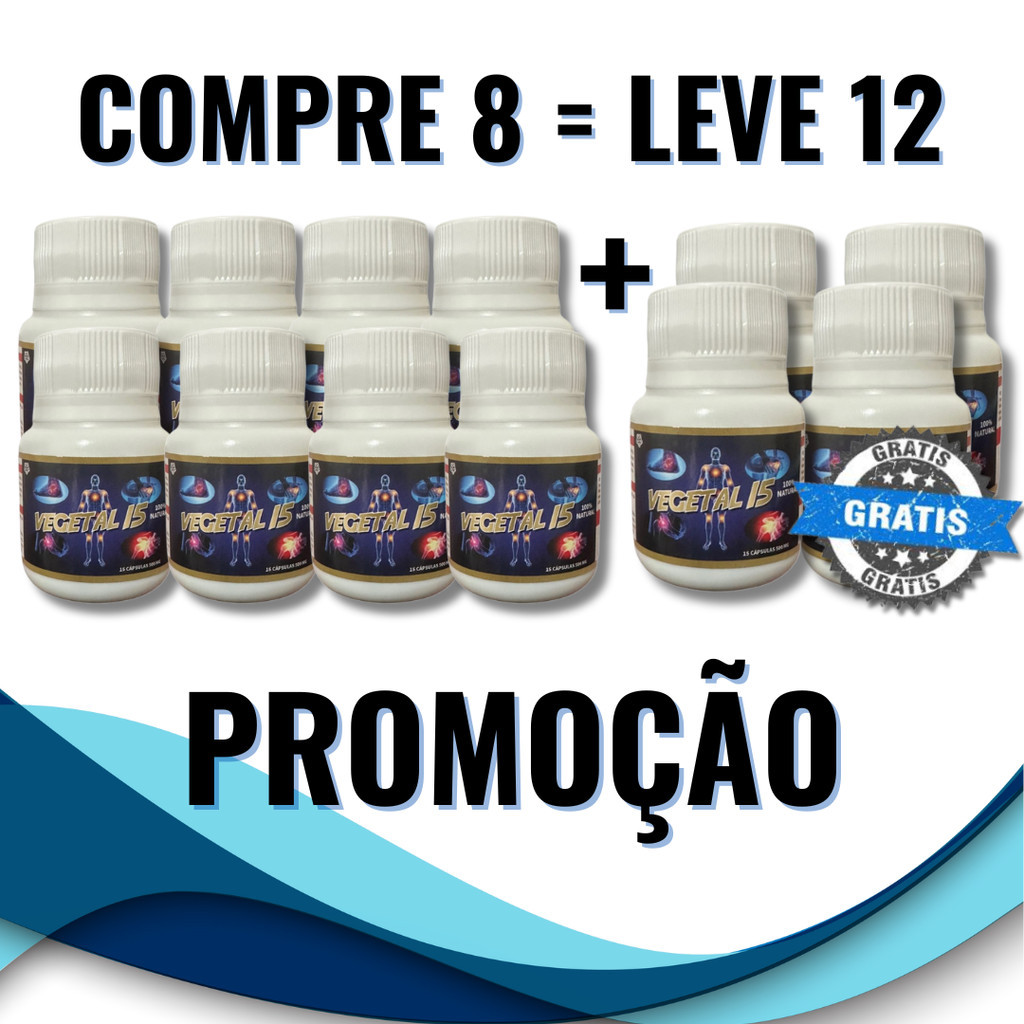 Kit 12 Frascos Vegetal 15 - Suplemento Alimentar ORIGINAL 500mg