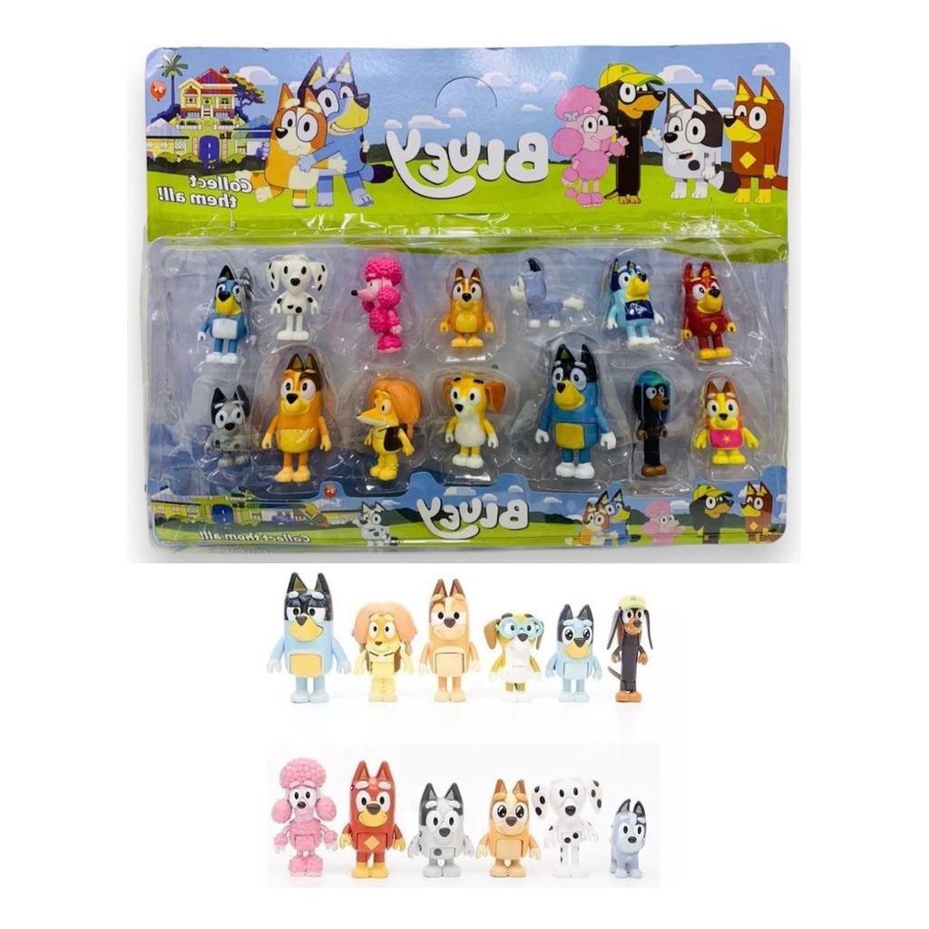 Kit 14 Bonecos Familia Bluey Bingo Chilli Bandit Criança decoração para festa de aniversario bolo convite